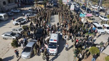 من مراسم تشييع العميد حسين عبد الله العبيد أبو صهيب في بلدة كفرزيتا بريف حماة