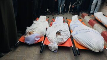 مراسلنا يرصد وداع وتشييع الشهداء الأربعة الذين ارتقوا بغارة للاحتلال الإسرائيلي على مخيم الشاطئ غربي مدينة #غزة